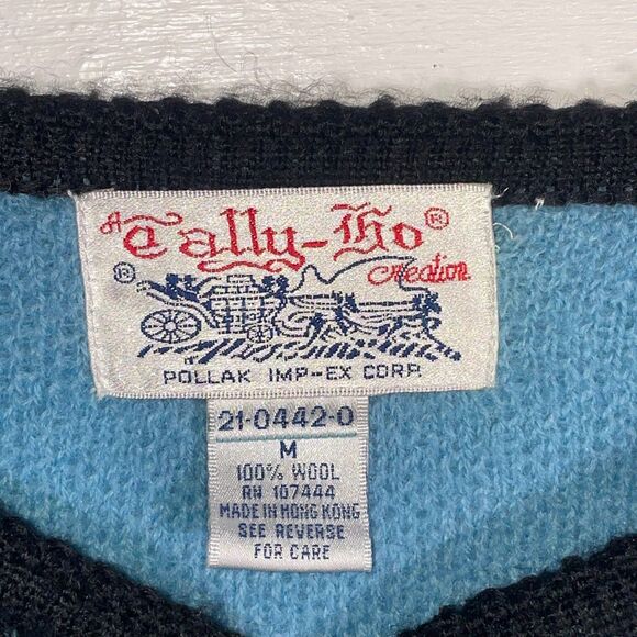 Vintage Blue Nordic Snowflake Wool Cardigan Button Front Tally-Ho M 80s 90s - Picture 6 of 10